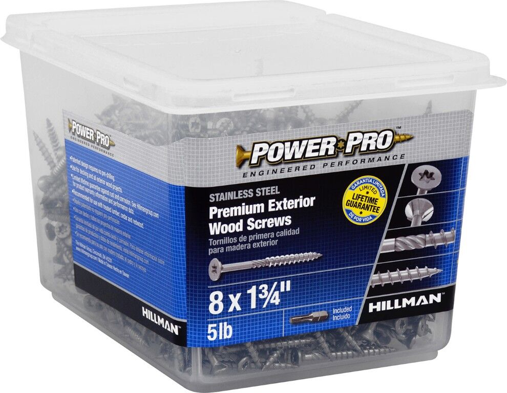 Hillman Power Pro Premium 305 Stainless Steel Wood Screws, #8 x 1 3/4-In, 5-Lb