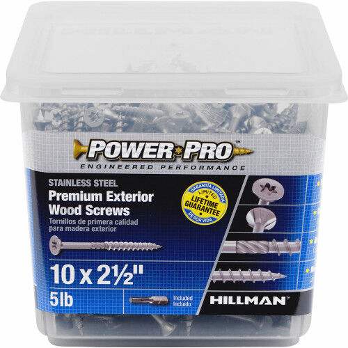 Hillman Power Pro Premium 305 Stainless Steel Wood Screws, #10 x 2-1/2-In, 395-Pk