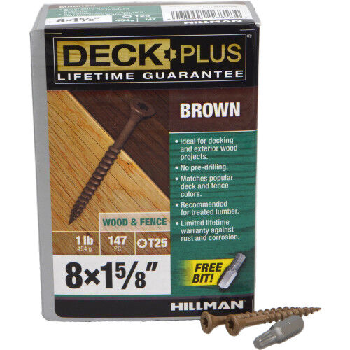 Hillman Deck Plus Brown Deck Screws, #8 X 1-5/8 In, 1-Lb