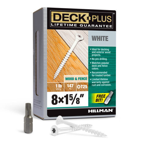 Hillman Deck Plus White Deck Screws, #8 X 1 5/8-In, 1-Lb
