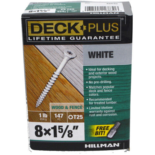 Hillman Deck Plus White Deck Screws, #8 X 1 5/8-In, 1-Lb