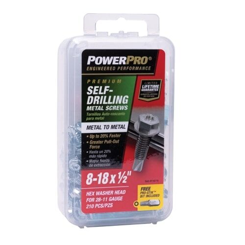 Hillman Power Pro Premium Star Drive Hex Washer Sheet Metal Screws, #8-32 X 1/2-In, 210-Pc