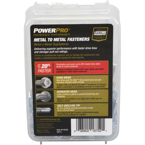Hillman Power Pro Premium Star Drive Hex Washer Sheet Metal Screws, #12-24 X 3/4-In, 1-Lb Box