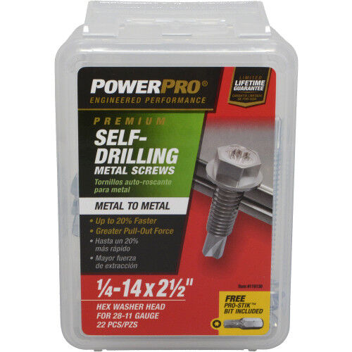 Hillman PowerPro Premium Star Drive Hex Washer Sheet Metal Screws, .25 In-14 X 2.5 In, 1-Lb Box