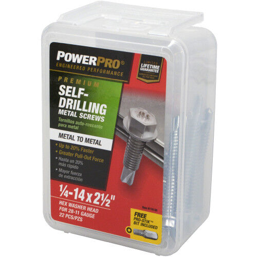 Hillman PowerPro Premium Star Drive Hex Washer Sheet Metal Screws, .25 In-14 X 2.5 In, 1-Lb Box