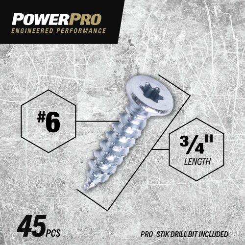 Hillman Power Pro ONE Flat Zinc Interior Multi-Material Screws, #6 x 3/4-In, 45-Pc
