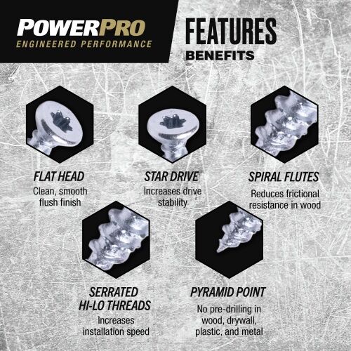 Hillman Power Pro ONE Flat Zinc Interior Multi-Material Screws, #6 x 3/4-In, 45-Pc
