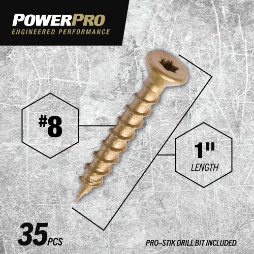 Hillman Power Pro One Flat Exterior Bronze Multi-Material Screw, #8 X 1-In, 35-Pc