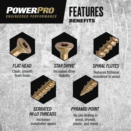 Hillman Power Pro One Flat Exterior Bronze #10 X 3-In Multi-Material Screws, 15-Pc