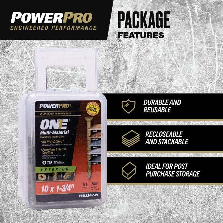 Hillman Power Pro ONE Bronze Flat Exterior Multi-Material Screws, #10 x 1 3/4-In, 1-Lb