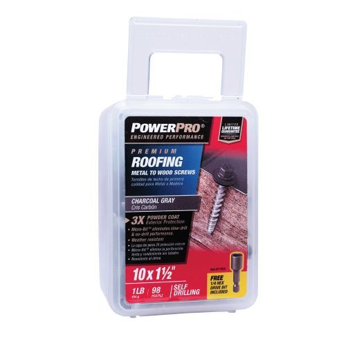Hillman Power Pro Charcoal Gray Self Drilling Metal-to-Wood Roofing Screws, #10 x 1-1/2-In, 98-Pk