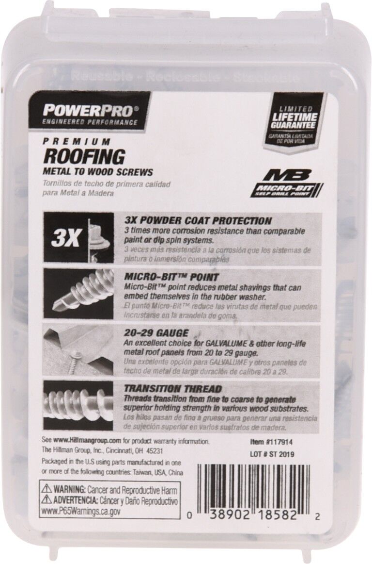 Hillman Power Pro Bright White Self Drilling Metal-to-Wood Roofing Screws, #10 x 1-1/2-In, 98-Pk