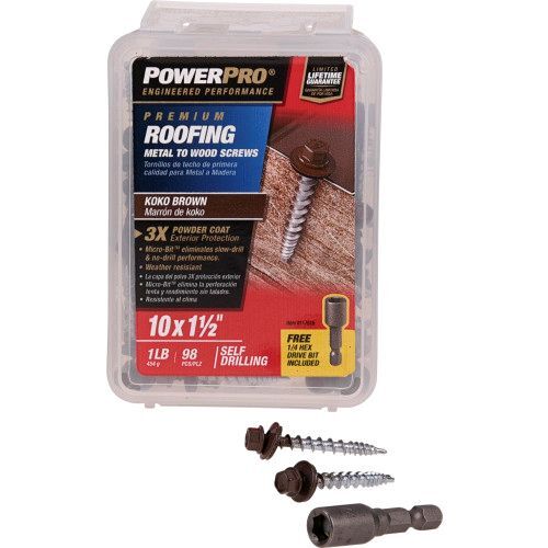Hillman Power Pro Koko Brown Self Drilling Metal-to-Wood Roofing Screws, #10 x 1-1/2-In, 1-Lb
