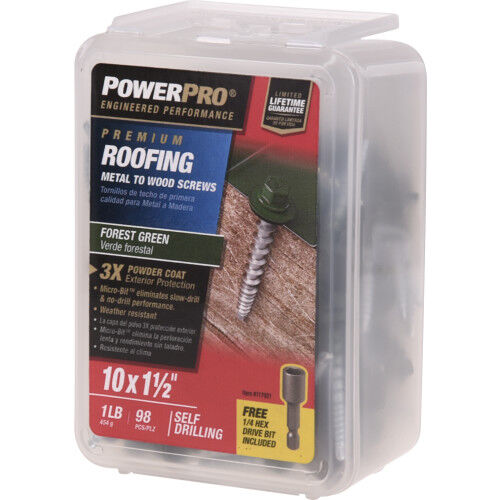 Hillman Power Pro Forest Green Self Drilling Metal-to-Wood Roofing Screws, #10 X 1-1/2 In