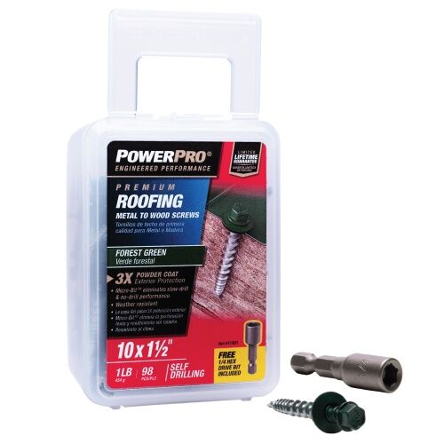 Hillman Power Pro Forest Green Self Drilling Metal-to-Wood Roofing Screws, #10 X 1-1/2 In