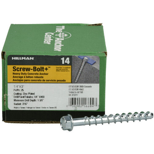 Hillman Screw-Bolt+ Anchors, 1/4-In x 3-In, 25-Pk