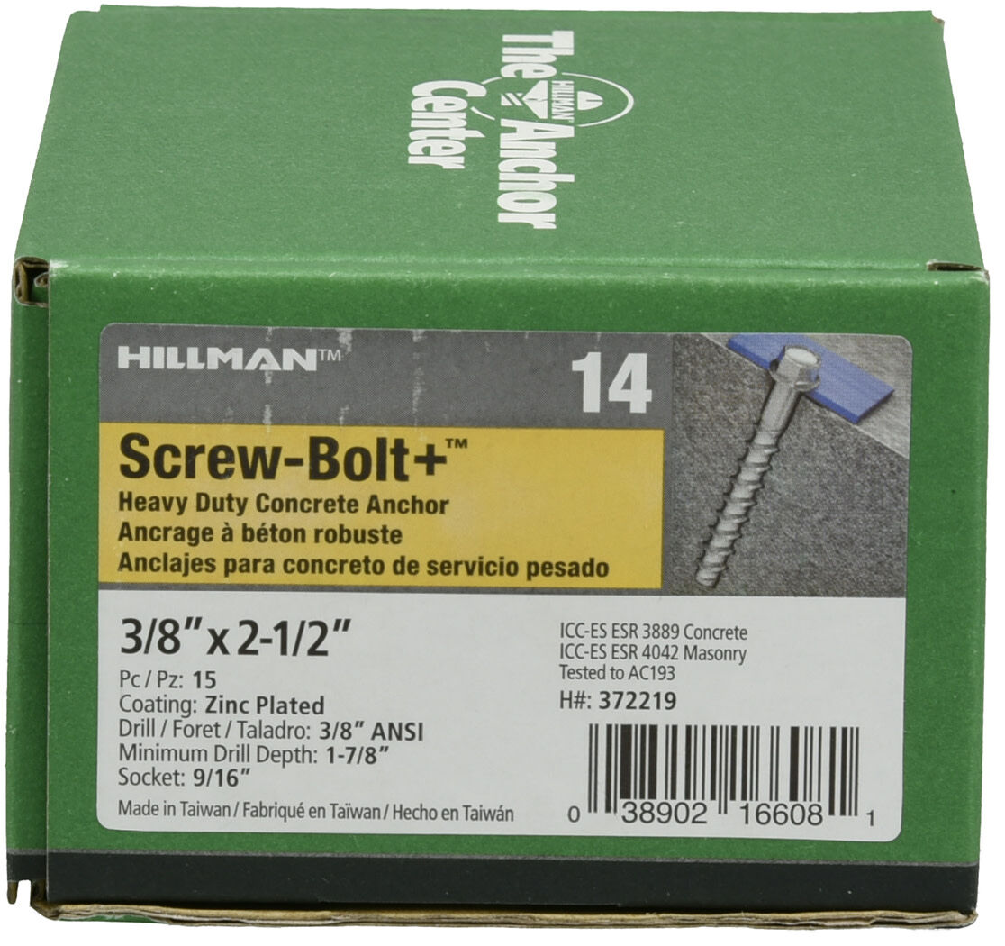 Hillman Screw-Bolt+ Anchors, 3/8-In x 2 1/2-In, 15-Pc