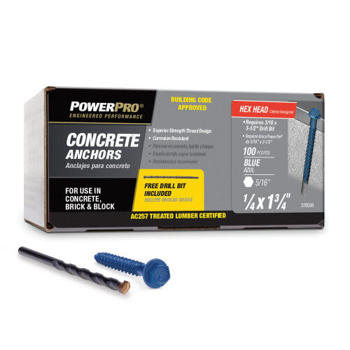 Hillman Power Pro Blue Hex Washer-Head Concrete Screw Anchors, 1/4-In x 1-3/4-In, 100-Pk
