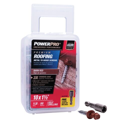 Hillman Power Pro Barn Red Self Drilling Metal-to-Wood Roofing Screws, #10 x 1-1/2-In, 98-Pk