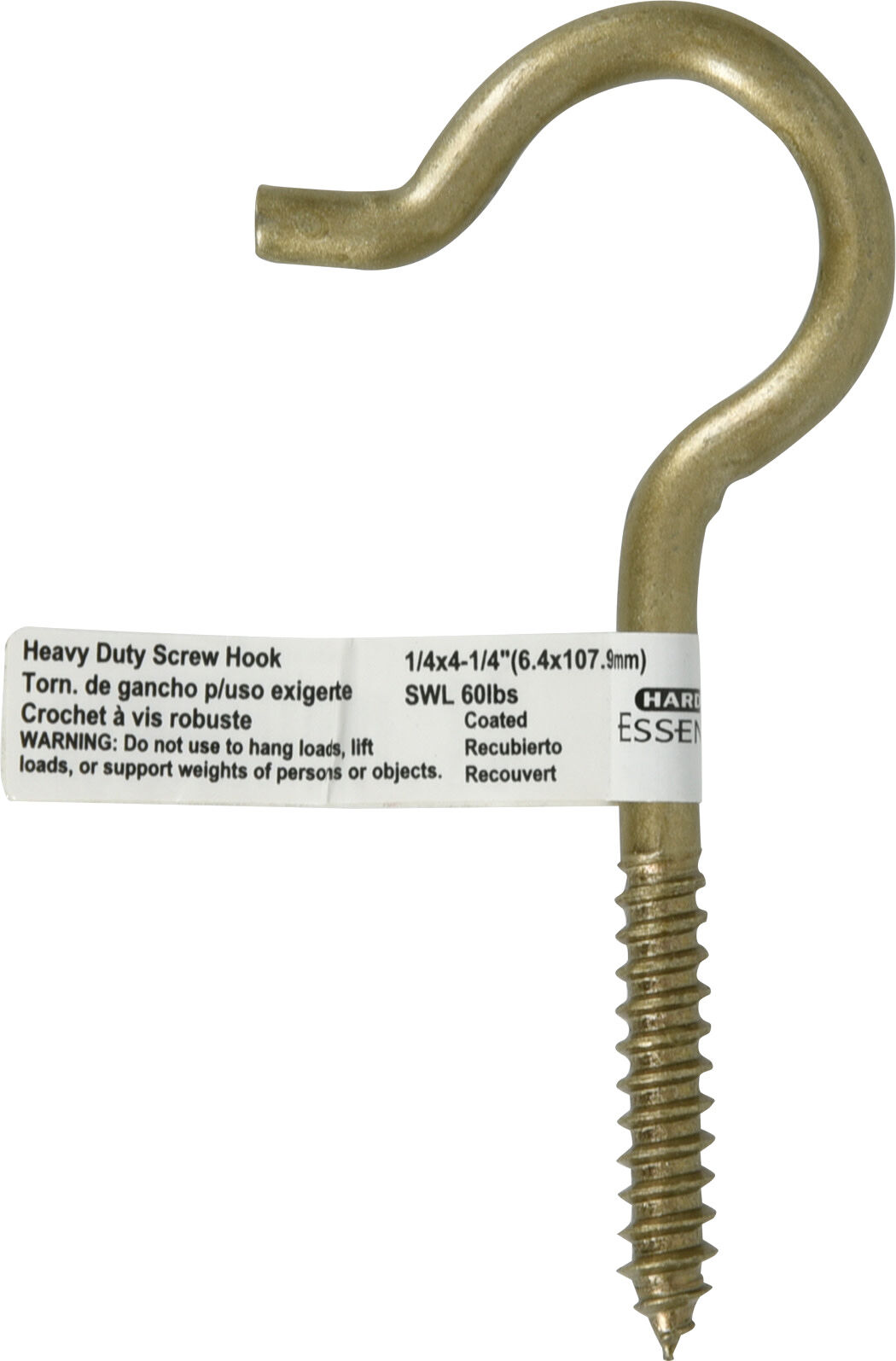 Hillman Durasteel Screw Hook Gold, 1/4-In x 4 1/2-In