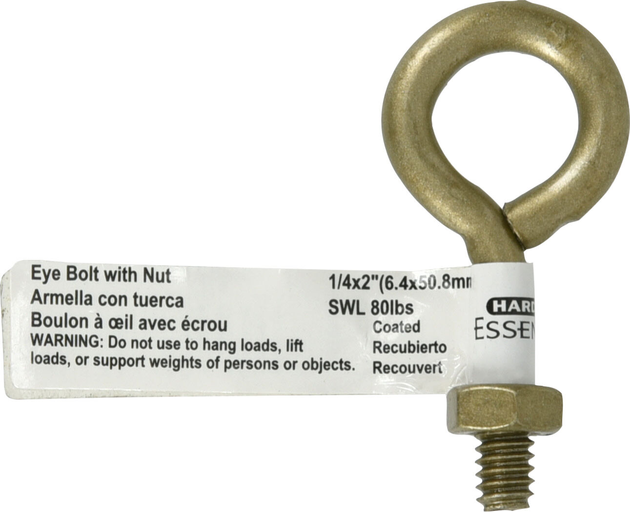 Hillman Durasteel Eye Bolt With Nut Gold, 1/4-In - 20 x 2-In