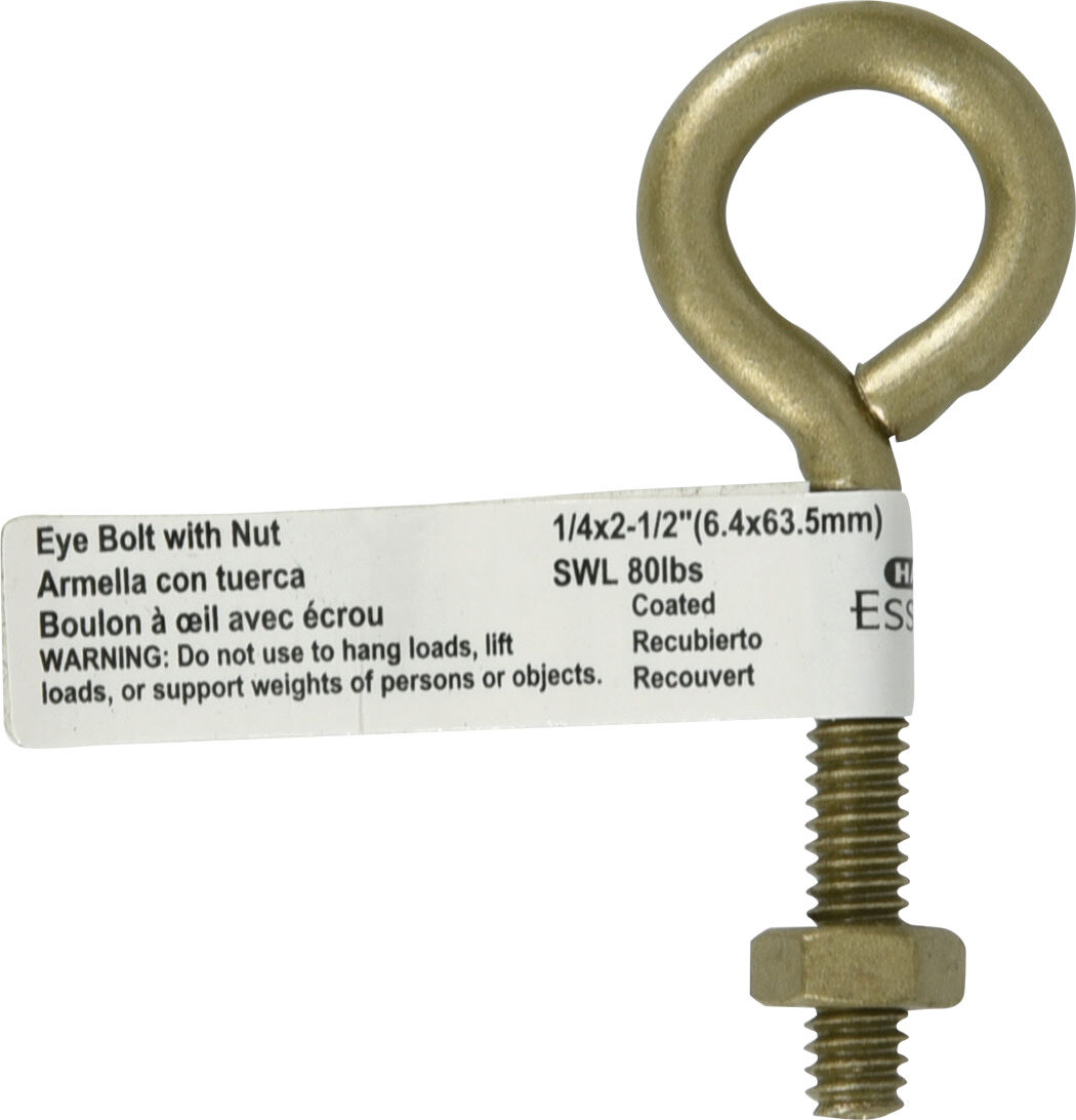 Hillman Durasteel Gold Eye Bolt With Nut, 1/4-In - 20 x 2 1/2-In