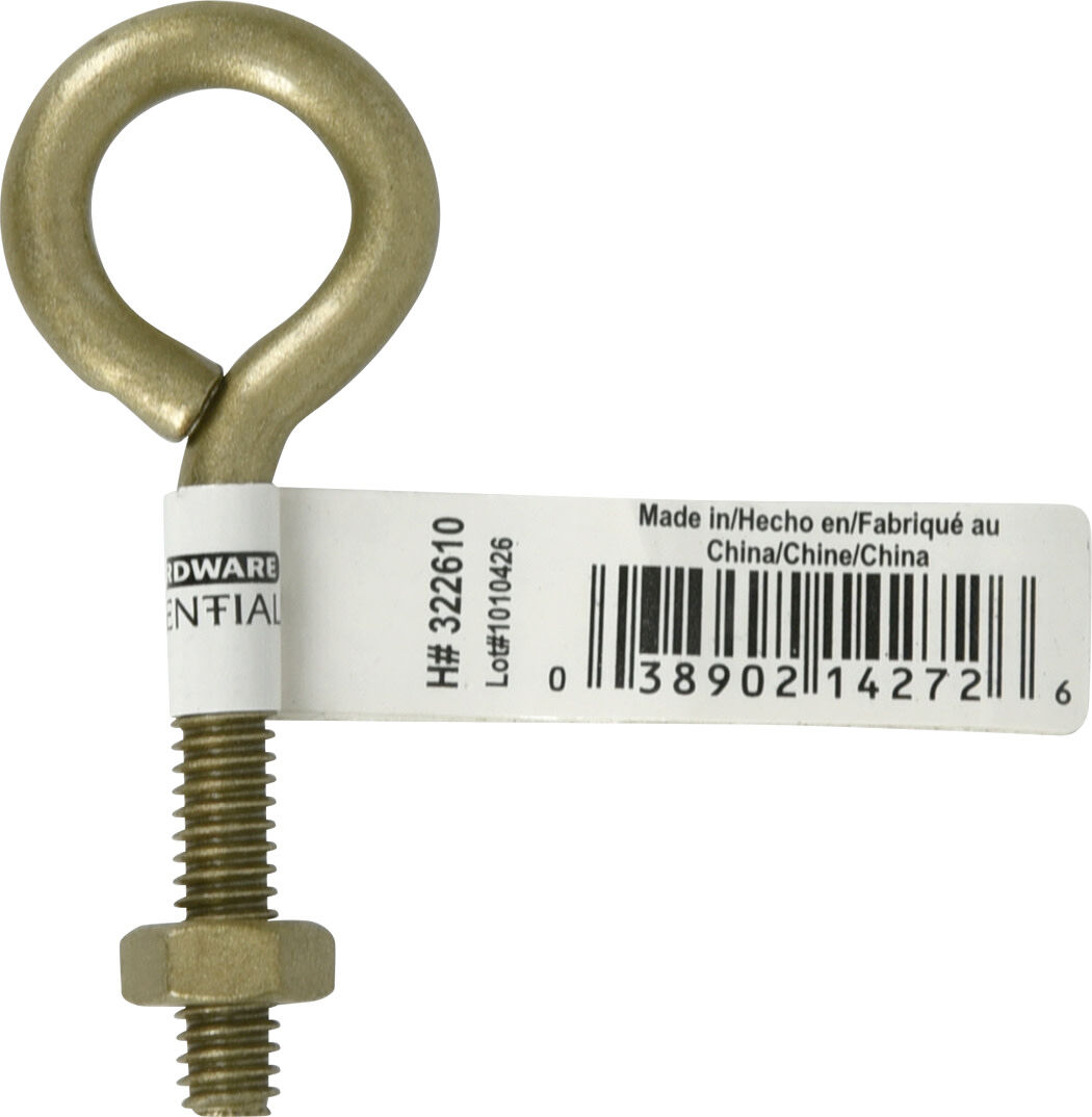 Hillman Durasteel Gold Eye Bolt With Nut, 1/4-In - 20 x 2 1/2-In