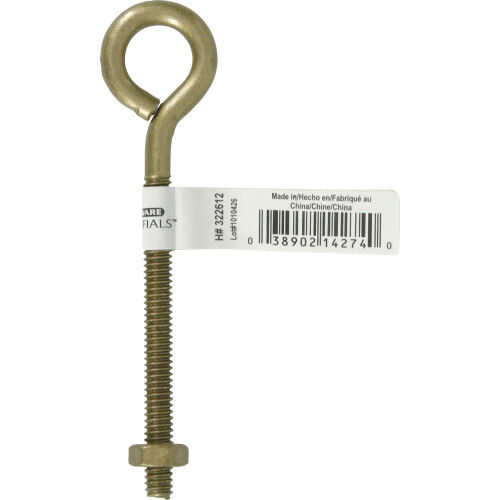 Hillman Durasteel Eye Bolt with Nut Gold Flagged, 1/4-In -20 X 4-In