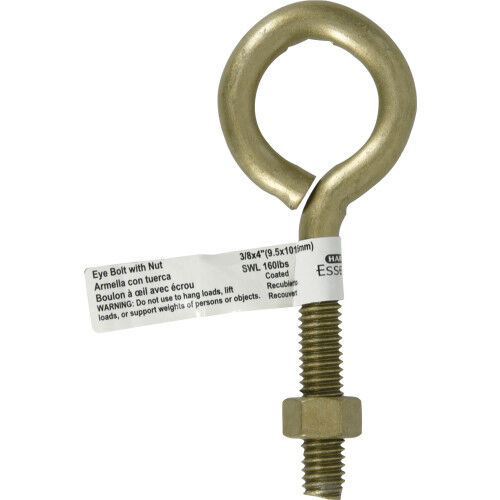 Hillman Durasteel Gold Flagged Eye Bolt With Nut , 3/8-In 16 X 4-In