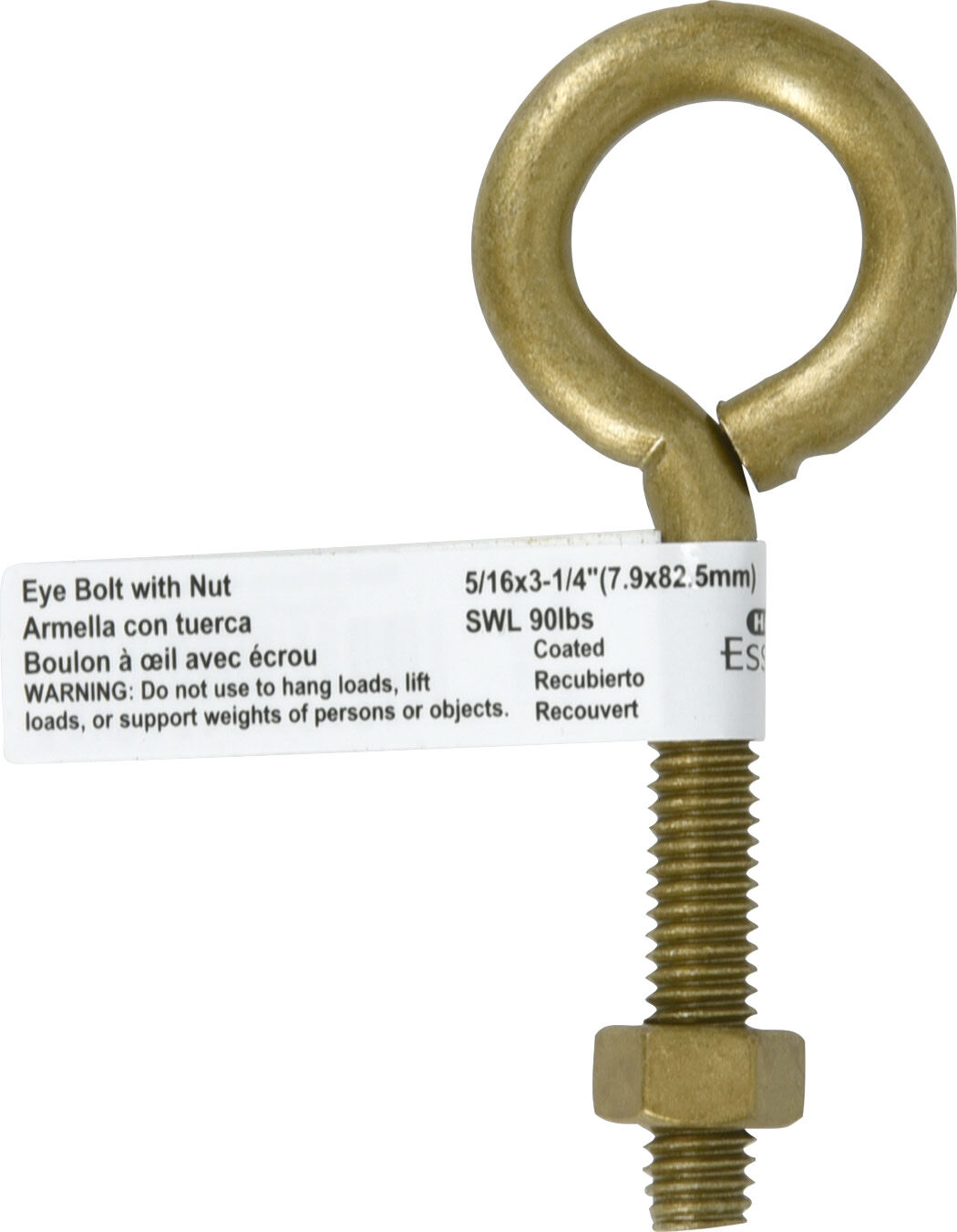 Hillman Durasteel Gold Screw Eye with Nut, 5/16-In - 18 x 3 1/4-In