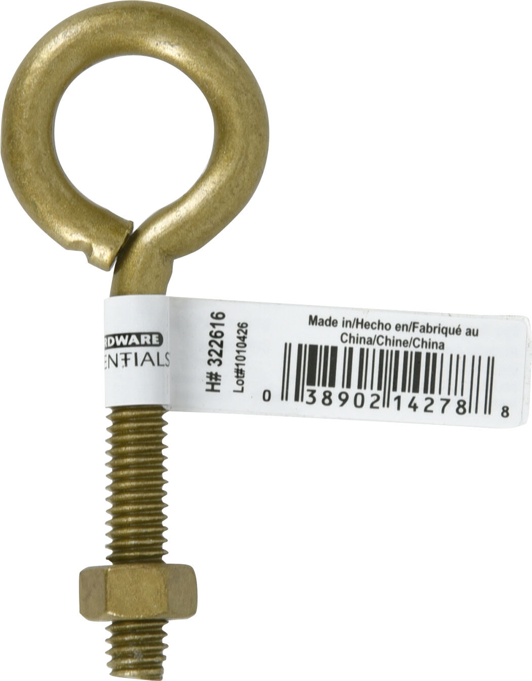 Hillman Durasteel Gold Screw Eye with Nut, 5/16-In - 18 x 3 1/4-In