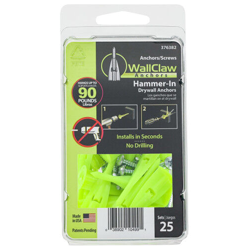 Hillman WallClaw Hammer-In Drywall Anchors with Screws, 25-Pk