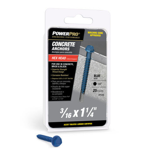 Hillman Power Pro Blue Hex Washer-Head Concrete Screw Anchors, 3/16-In x 1-1/4-In, 25-Pk