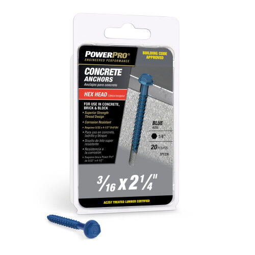 Hillman Power Pro Blue Hex Washer-Head Concrete Screw Anchors, 3/16-In x 2-1/4-In, 20-Pk
