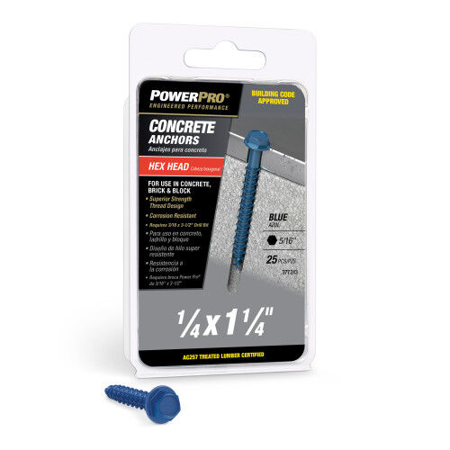 Hillman Power Pro Blue Hex Washer-Head Concrete Screw Anchors, 1/4-In x 1-1/4-In, 25-Pk