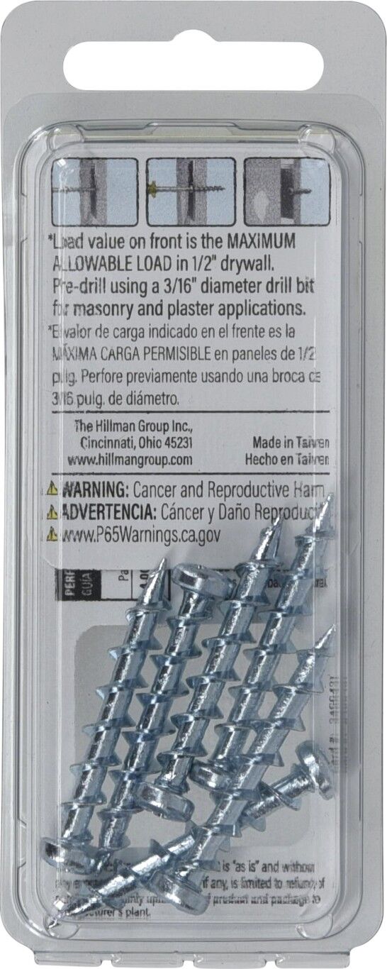 Hillman Borefast Zinc Phillips Pan-Head Screw Anchors, 1 1/2-In, 6-Pc