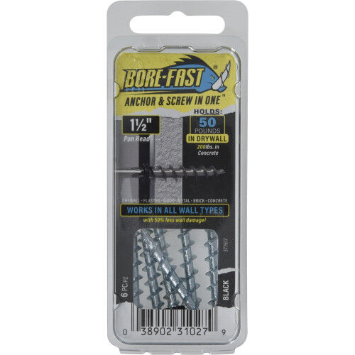 Hillman Borefast Black Phillips Pan-Head Screw Anchors, 1-1/2-In, 6-Pk