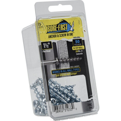 Hillman Borefast Zinc Phillips Pan-Head Screw Anchors, 1-1/2-In, 25-Pc