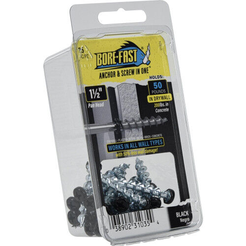 Hillman Borefast Black Phillips Pan-Head Screw Anchors, 1-1/2-In, 25-Pk