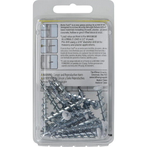 Hillman Borefast White Phillips Pan-Head Screw Anchors, 1-1/2 In, 25-Pc