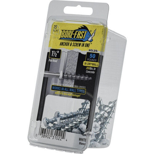 Hillman Borefast White Phillips Pan-Head Screw Anchors, 1-1/2 In, 25-Pc