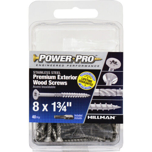 Hillman Power Pro Premium 305 Stainless Steel Wood Screws, #8 x 1-3/4-In, 40-Pk