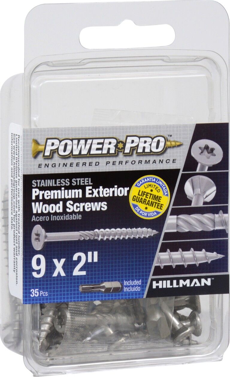 Hillman Power Pro Premium 305 Stainless Steel Wood Screws, #9 x 2-In, 35-Pc
