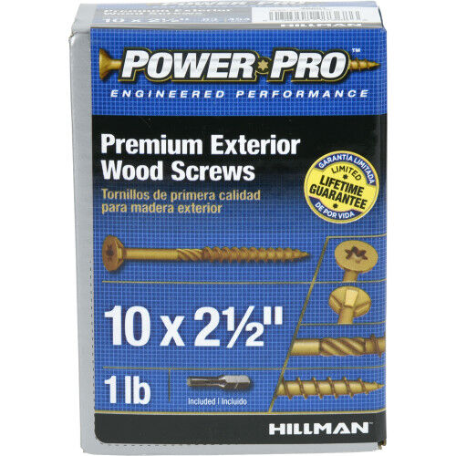 Hillman Power Pro Premium Exterior Wood Screws, #10 X 2-1/2 In, 1-Lb Box