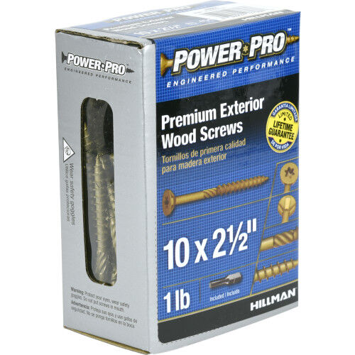 Hillman Power Pro Premium Exterior Wood Screws, #10 X 2-1/2 In, 1-Lb Box