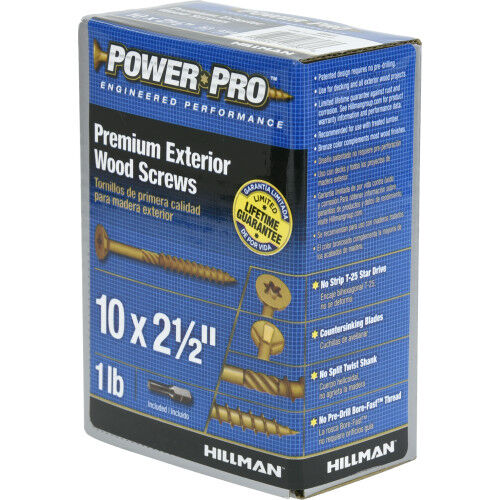 Hillman Power Pro Premium Exterior Wood Screws, #10 X 2-1/2 In, 1-Lb Box