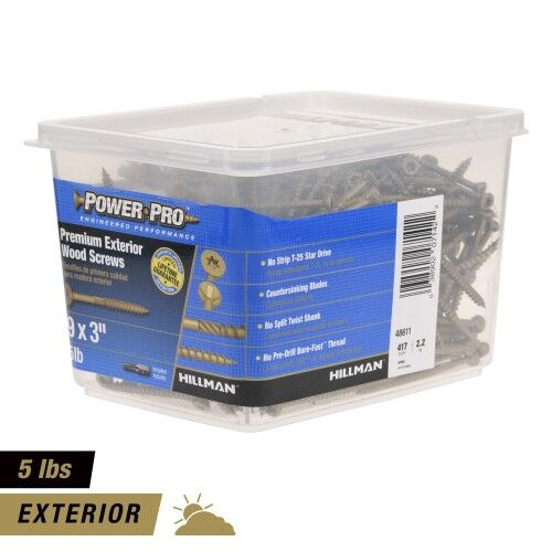 Hillman Power Pro Premium Exterior #9 X 3-In Wood Screws, 5-Lb Box