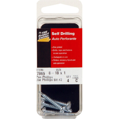 Hillman Zinc Pan Head Phillips Self Drilling Screws, #8-18 x 1-In, 4-Pk