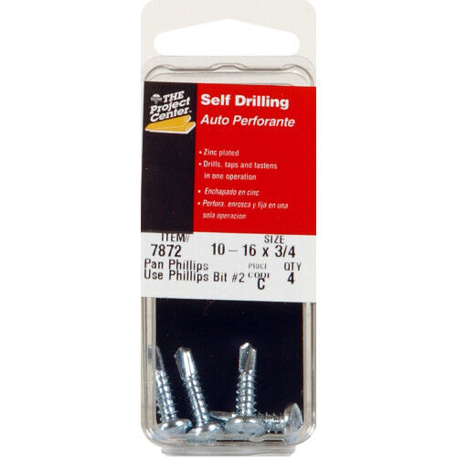 Hillman Zinc Pan Head Phillips Self Drilling Screws, #10-16 x 3/4-In, 4-Pk