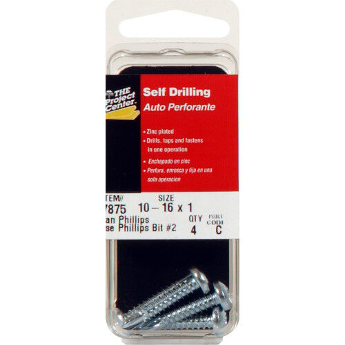 Hillman Zinc Pan Head Phillips Self Drilling Screws, #10-16 X 1-In, 4-Pc